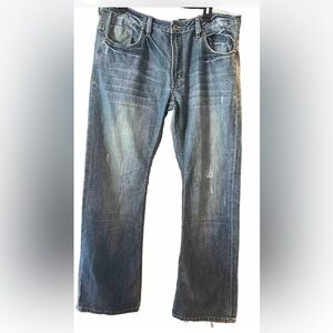 Buffalo David Bitton Driven Basic Straight 36x32 Men's Stretch Blue Distressed